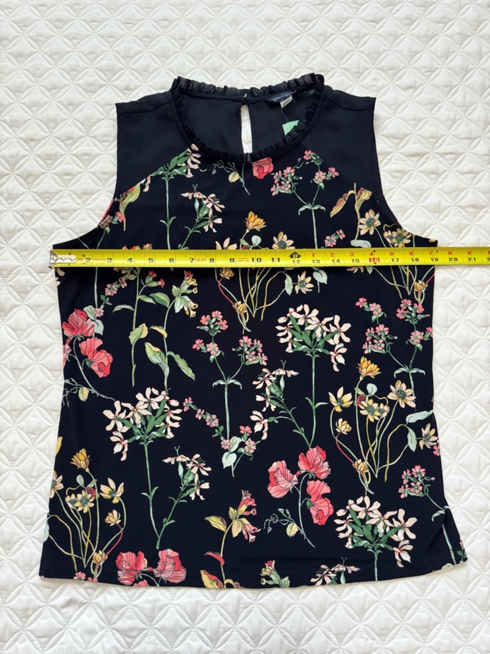 NWT Tommy Hilfiger Navy Carmellia Floral Ruffle Neck Sleeveless Tank Top Size M - Picture 5 of 15